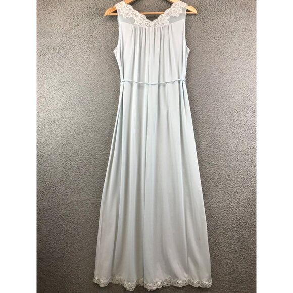 Vintage Shadowline Bridgerton Nightgown Boudoir PJs size 10 petite Blue 70s Lace - Picture 2 of 14